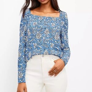 NWT LOFT Floral Smocked Square Neck Top